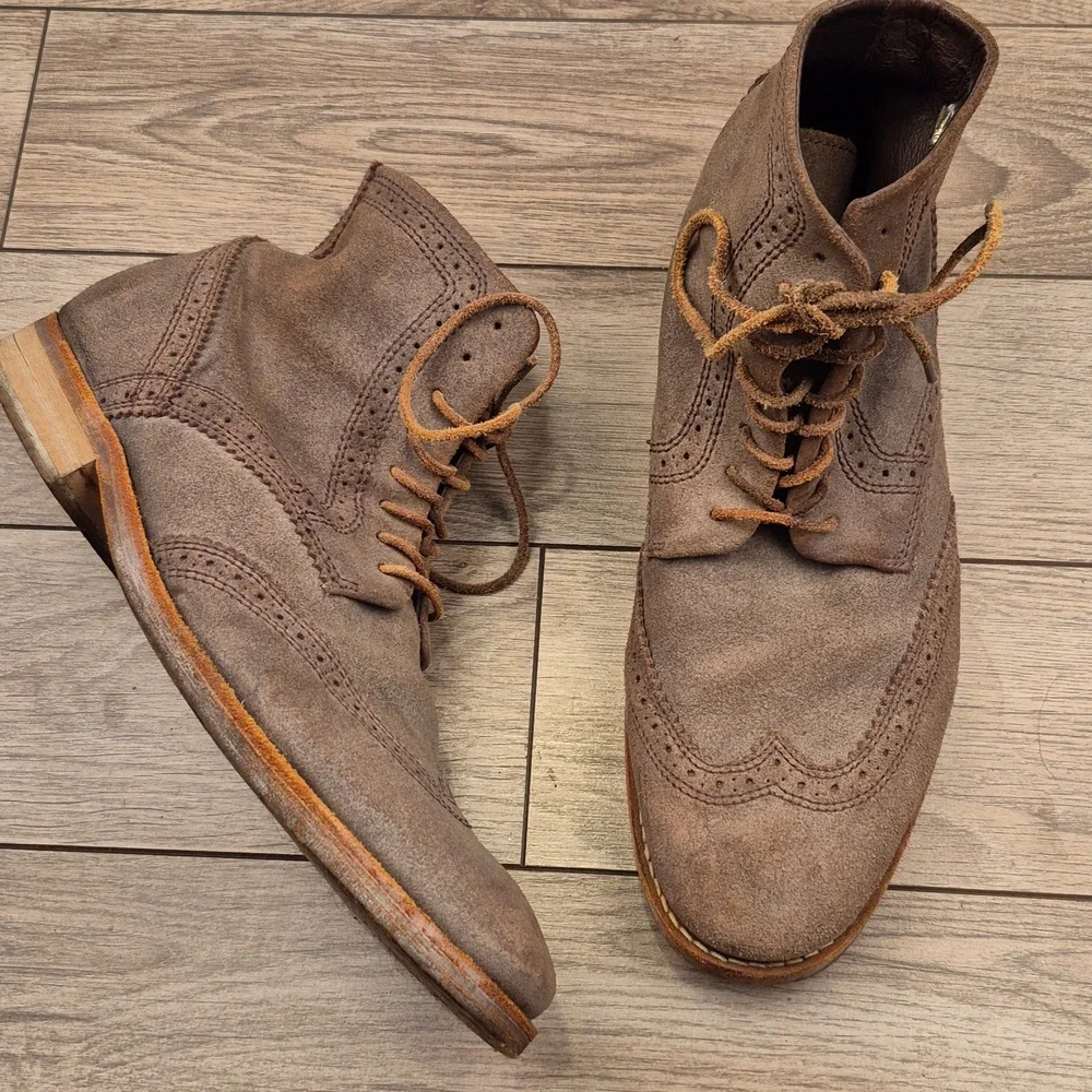 All Saints Brown Suede Brogue Lace-Up Boots